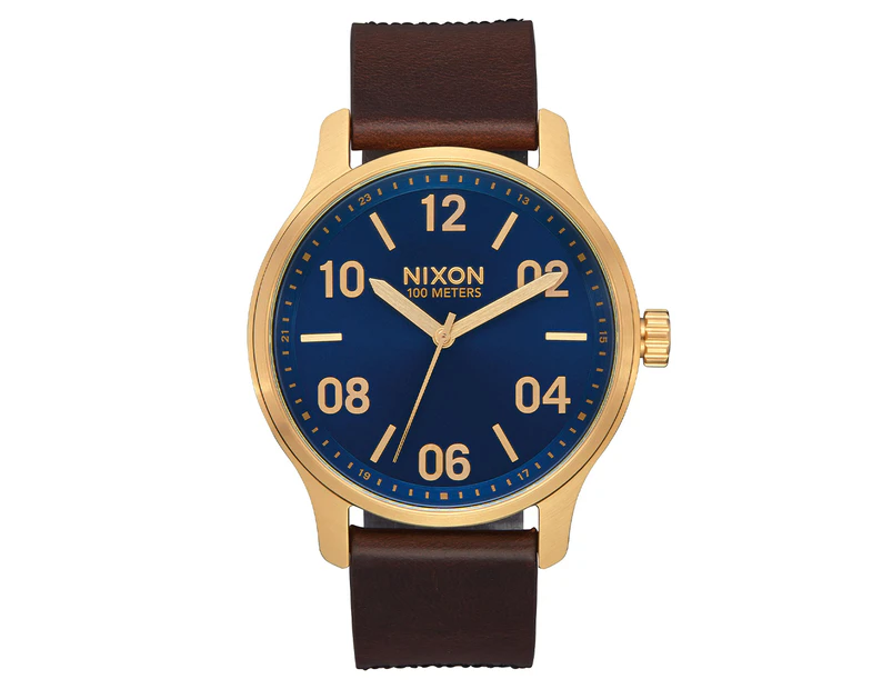 Nixon Men's 42mm Patrol Leather Watch - Navy/Brown/Gold