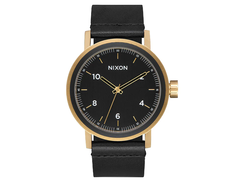Nixon Men's 42mm Stark Leather Watch - Black/Gold