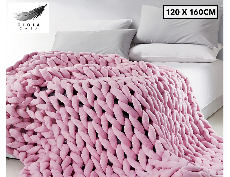Gioia Casa 120x160cm Super Chunky Hand Braided Large Blanket - Pink