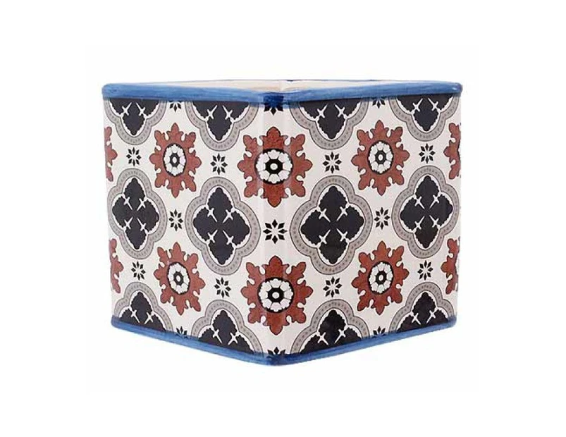 1pce Blue Flower Pot Square Moroccan Pattern 7.5x7.5cm Herb Succulent Ceramic