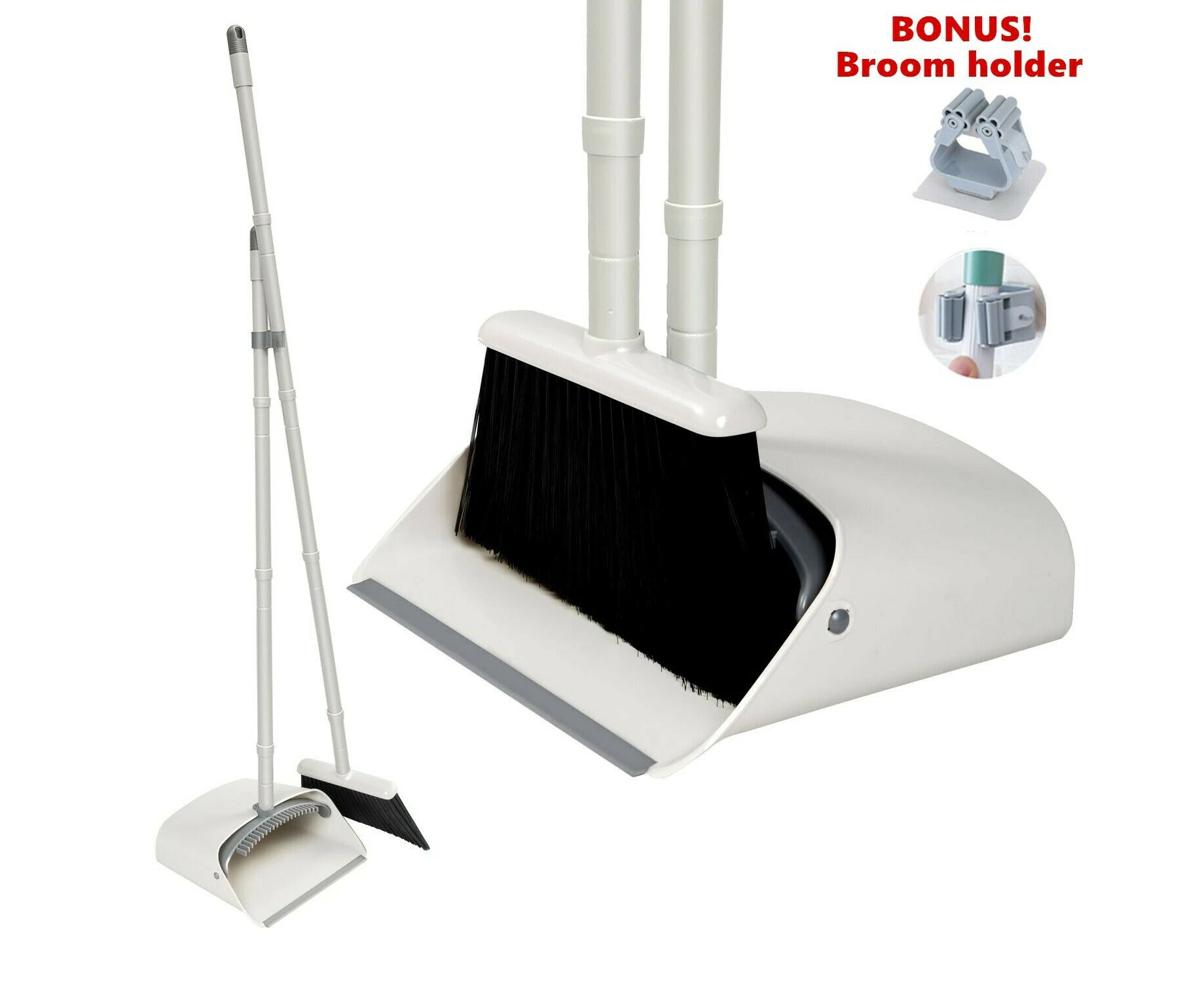 Dolanx Dustpan and Broom Set Long Handle Stand Up Store with Broom Holder