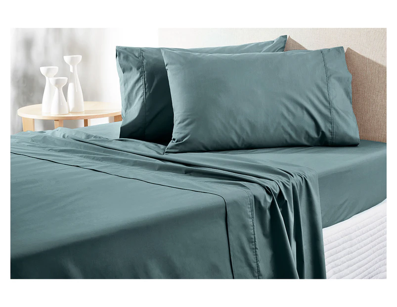 Solace Sleep Cotton Fitted Sheet with Pillow Case - Blue Gum - Blue Gum