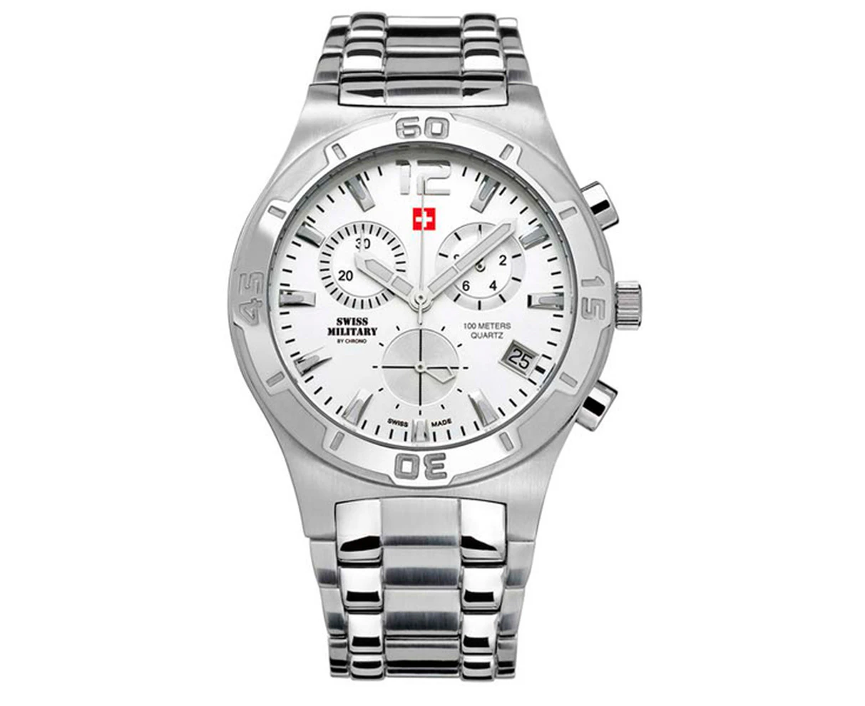 Swiss military Mens Analog Quartz Watch with Stainless Steel bracelet White