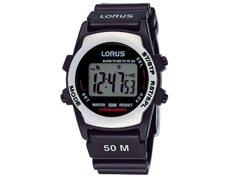 Lorus Mens Digital Quartz Watch with Rubber bracelet Black