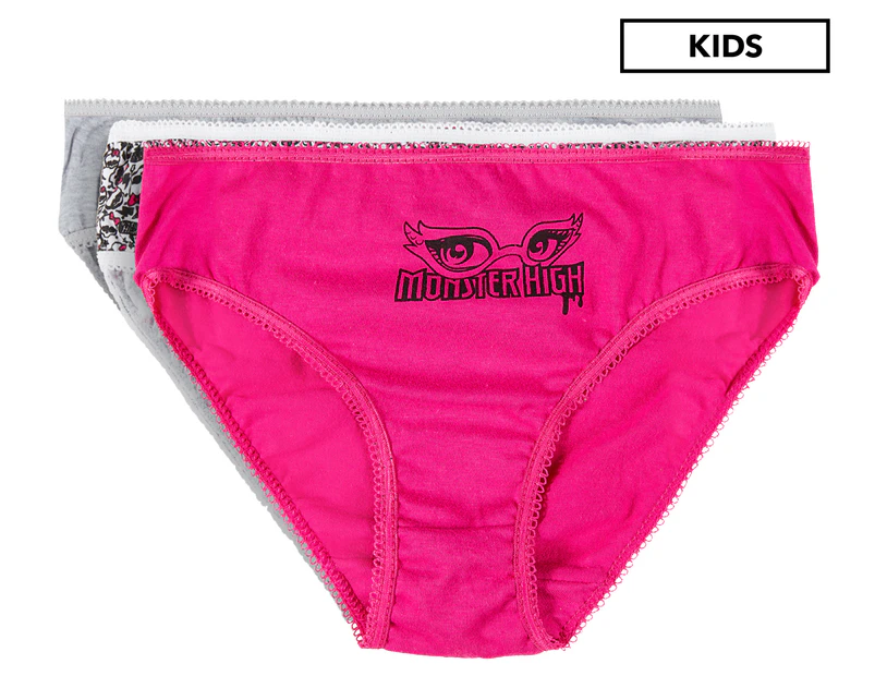 Monster High Girls' Underwear 3-Pack - Fuchsia/Print/Grey