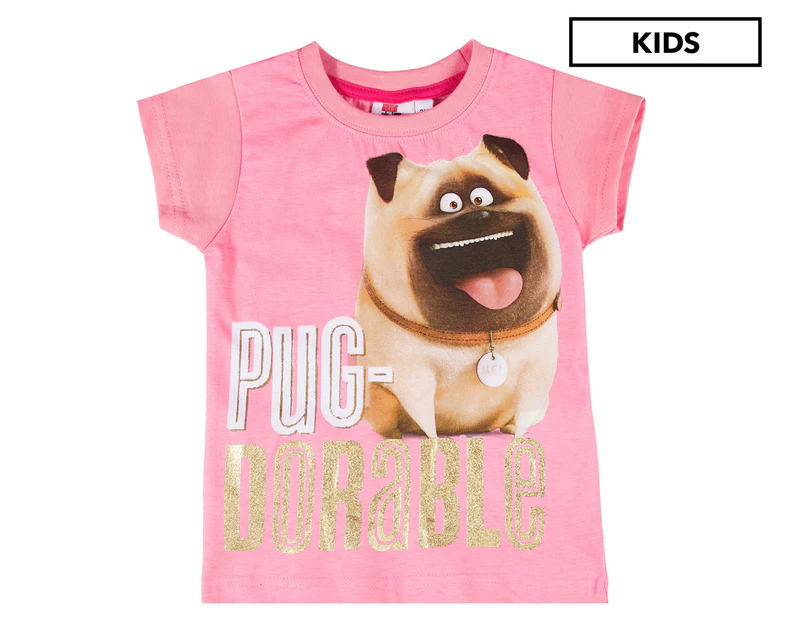 The Secret Life Of Pets Girls' Pug-Dorable Tee / T-Shirt / Tshirt - Pink