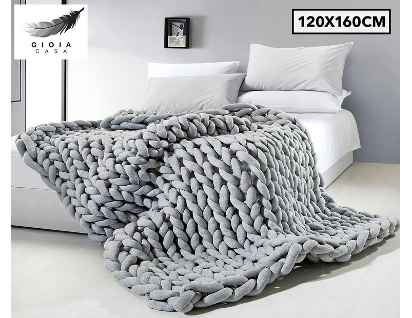 Gioia Casa 120x160cm Super Chunky Hand Braided Large Blanket - Grey