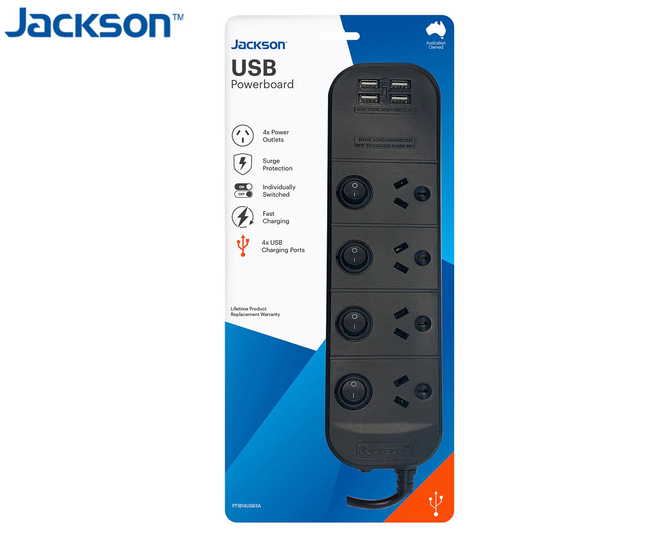 Jackson 4-Way Fast-Charging USB Power Board - Black