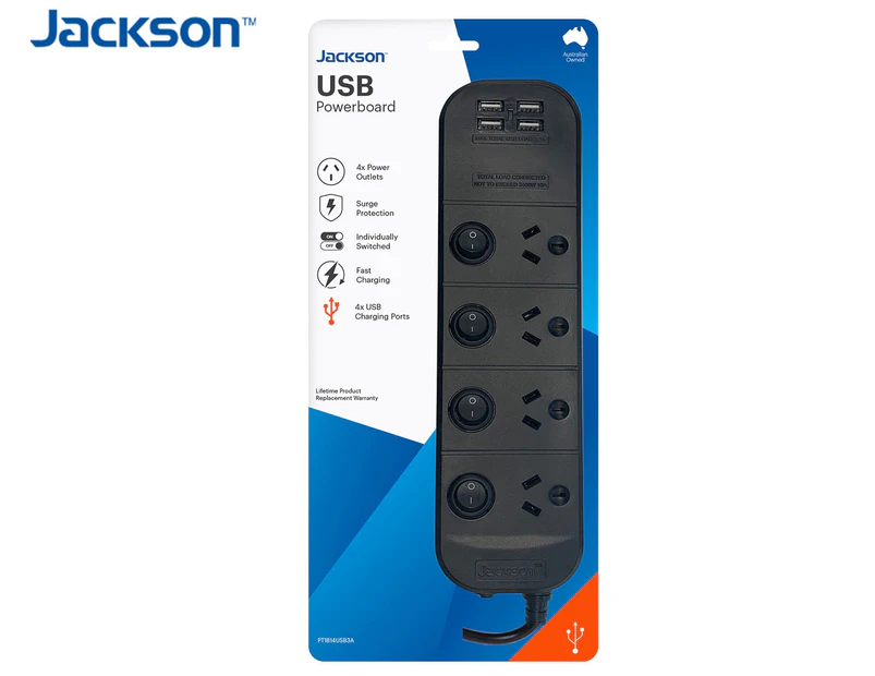 Jackson 4-Way Fast-Charging USB Power Board - Black