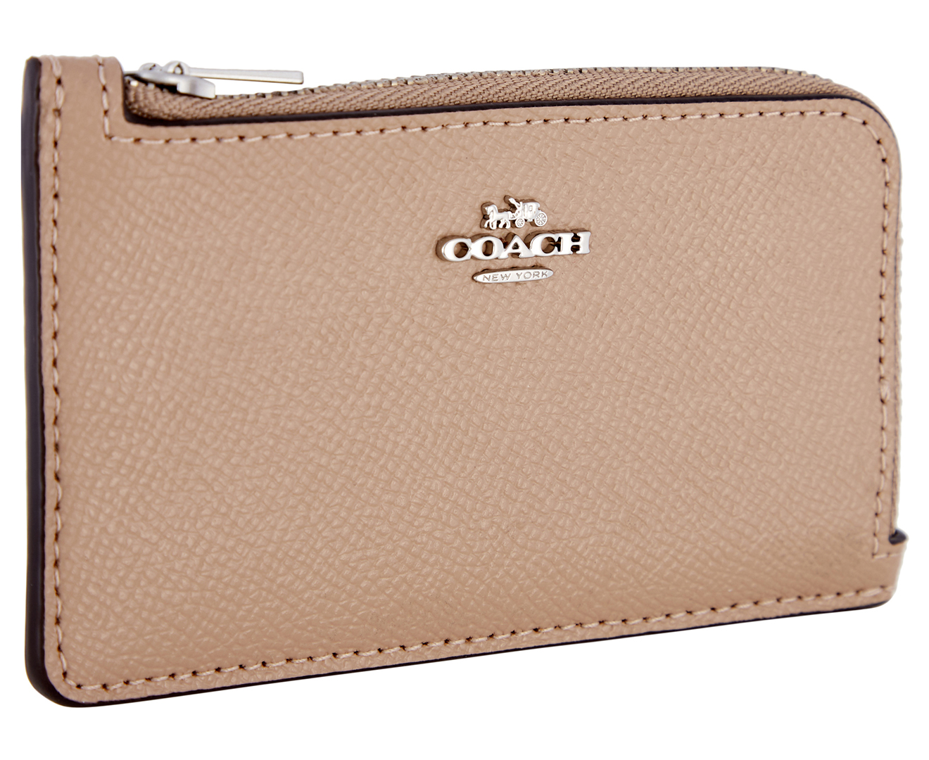 Coach Taupe Signature L-Zip Card Holder 