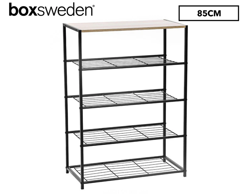 Box Sweden 5-Tier Metal Frame Display Rack w/ Wood Top - Black/Brown
