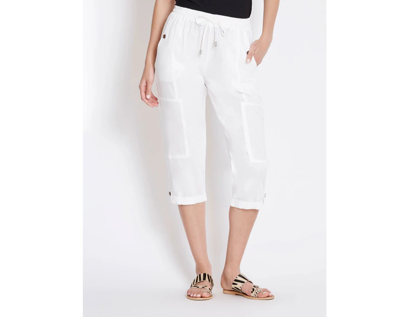 Rockmans Crop Linen Pocket Pant - Womens - Optic White