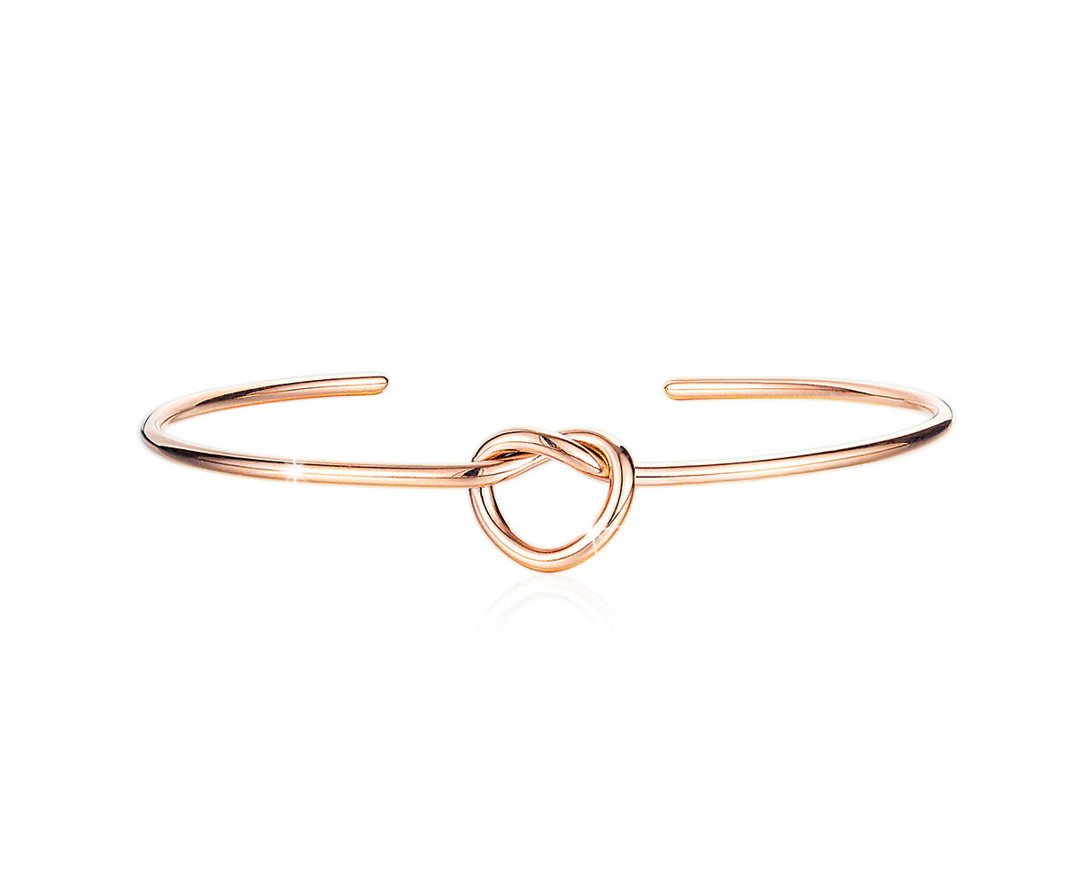 Single Knotted Tie Promise Open Cuff Bangle in Rose Gold Layered Steel Jewellery