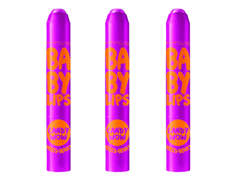 3x Maybelline Baby Lips Candy Wow Crayon Creamy Satin Lip Stick Mixed Berry