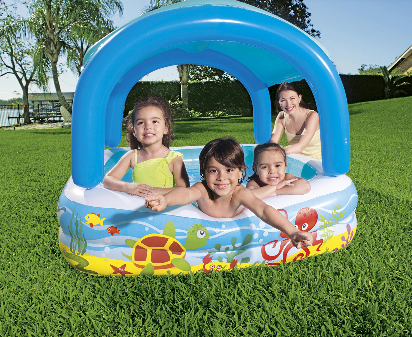 Bestway 140cm Inflatable Canopy Play Swimming Pool Outdoor Water Kids Fun 2y Catch .nz