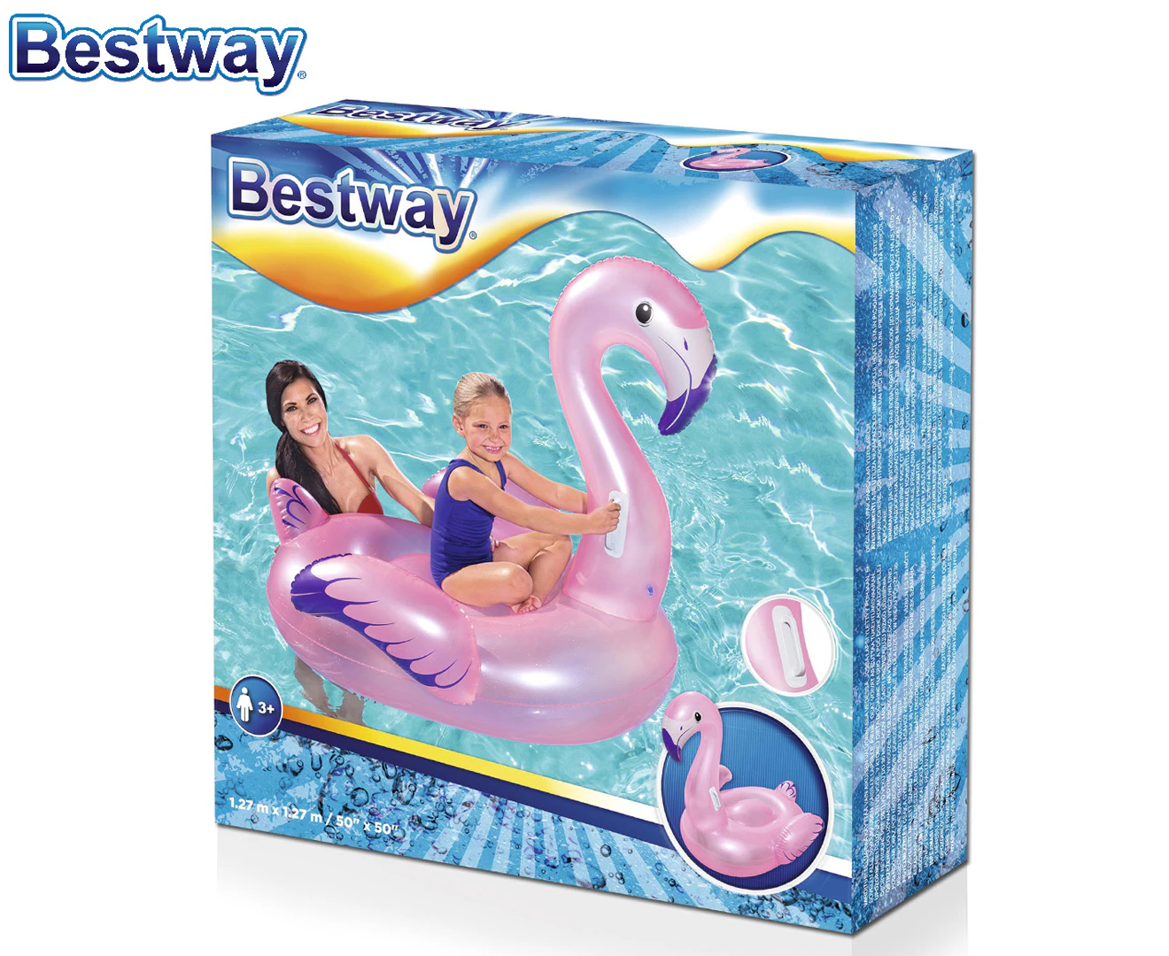 Bestway Kids Flamingo Rider Ride On Float Floating Seat Pool Lounger 1.27Mx1.27M