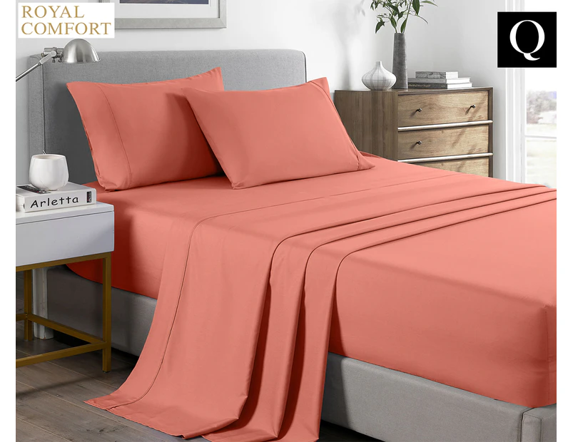 Royal Comfort Bamboo Cooling Queen Bed Sheet Set - Peach