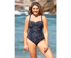 LaSculpte Women's Chlorine Resistant Tummy Control Ruched Strappy One Piece Swimsuit with Moulded Cups - Blue Animal Print
