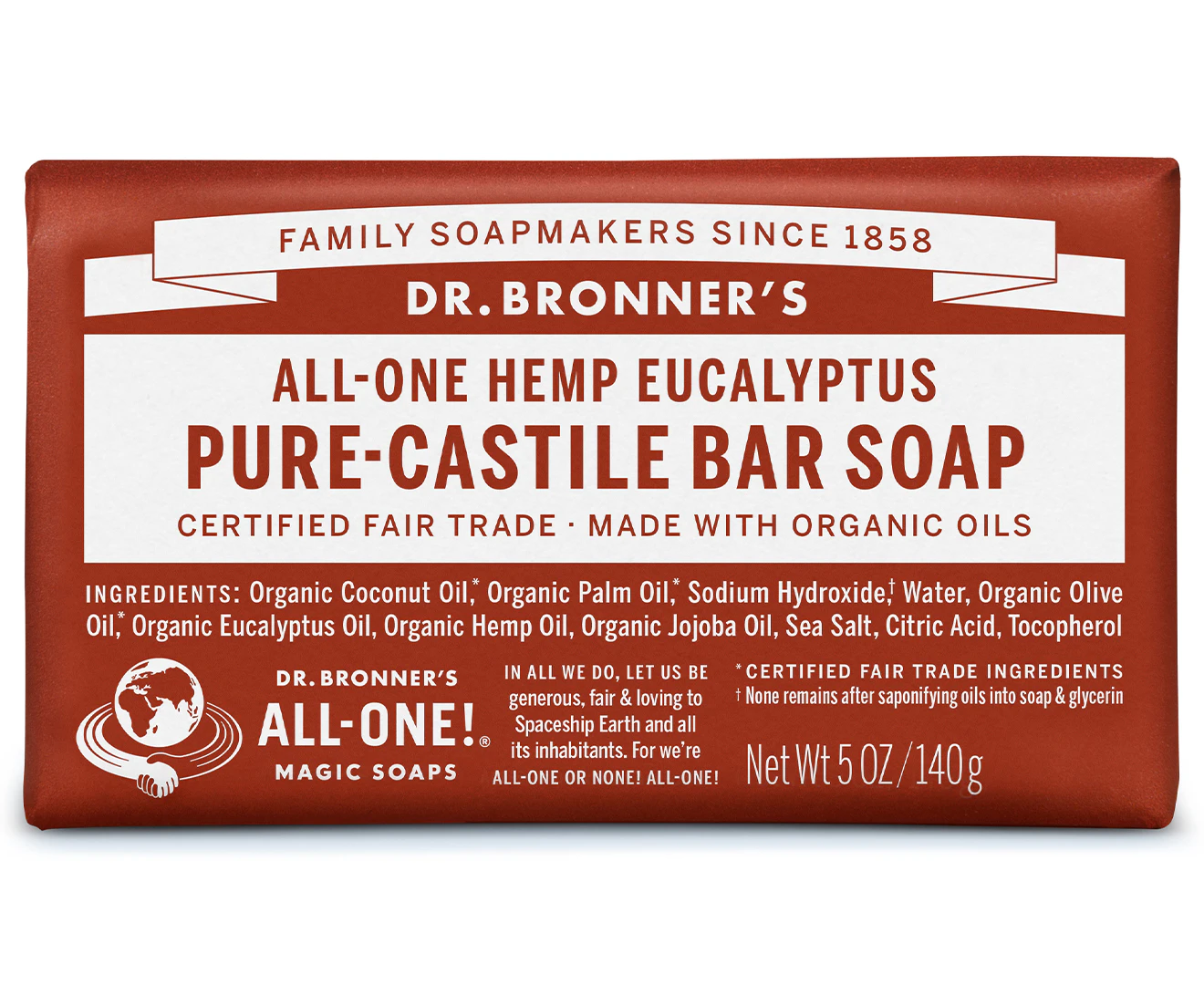 Dr. Bronner's Pure-Castile Bar Soap (Hemp All-One) Eucalyptus 140g