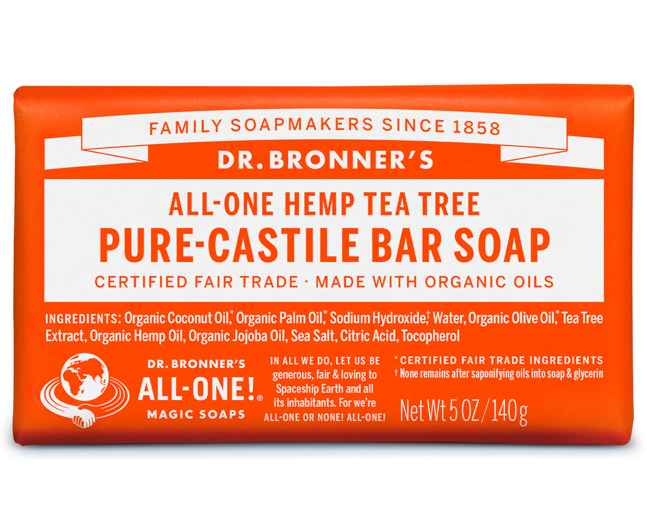 Dr. Bronner's Pure Castile Bar Soap (hemp All One) Tea Tree 140g