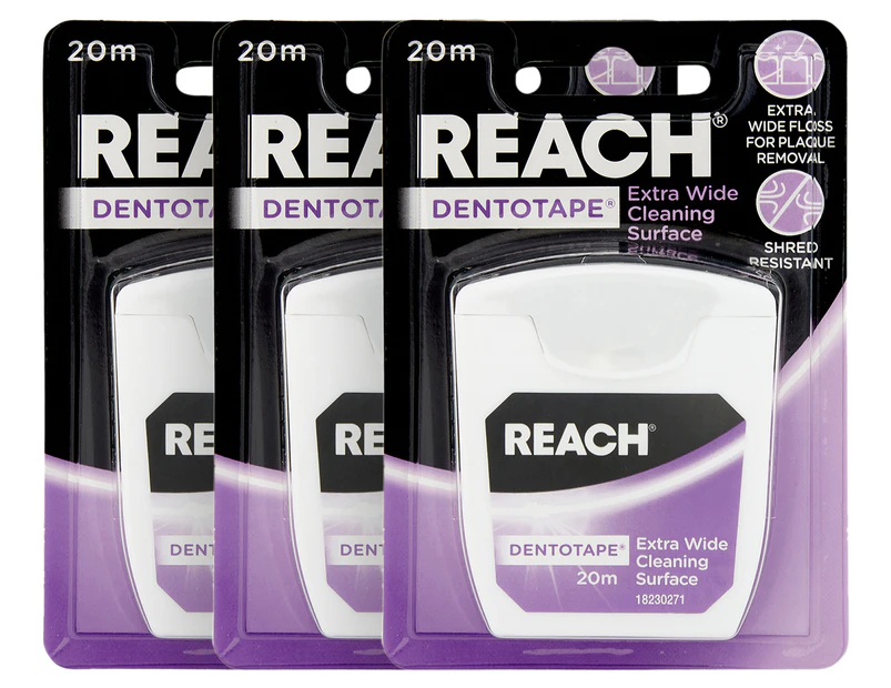 3 x Reach Dentotape Extra Wide Waxed Dental Floss 20m