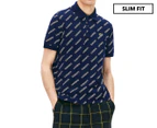 Lacoste Men's L!ve All Over Print Slim Fit Polo - Navy Blue/White