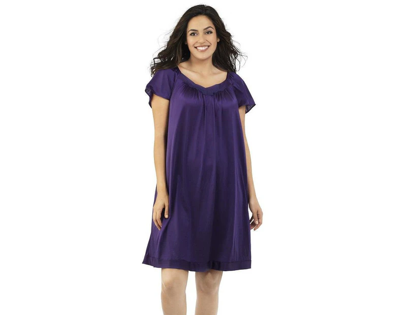 Exquisite Form Flutter Sleeve Night Gown - Purple Potion
