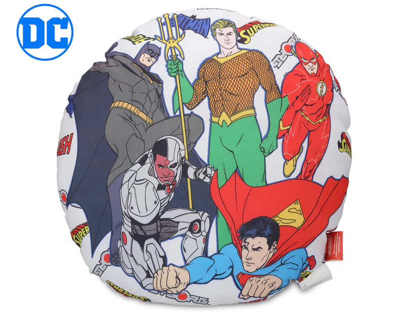 Justice League 34cm Round Cushion - Blue/Multi