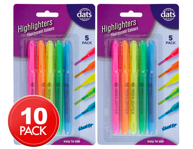 2 x Dats Fluorescent Highlighters 5-Pack - Assorted