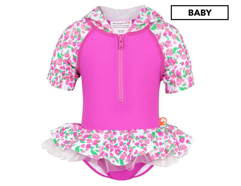 Escargot Baby Girls' Rosebud Hooded One-Piece Swimsuit - Pink