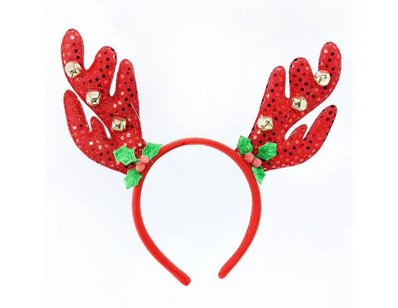 2pcs Christmas Headband Red Antler Holly Bells