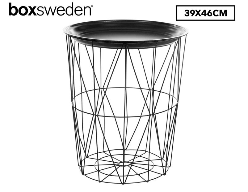 Boxsweden 39cm Toska Metal Wire Storage Basket w/ Metal Top - Black