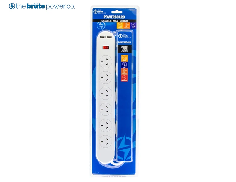 The Brute Power Co. 6-Outlet Power Board with 2-USB Ports
