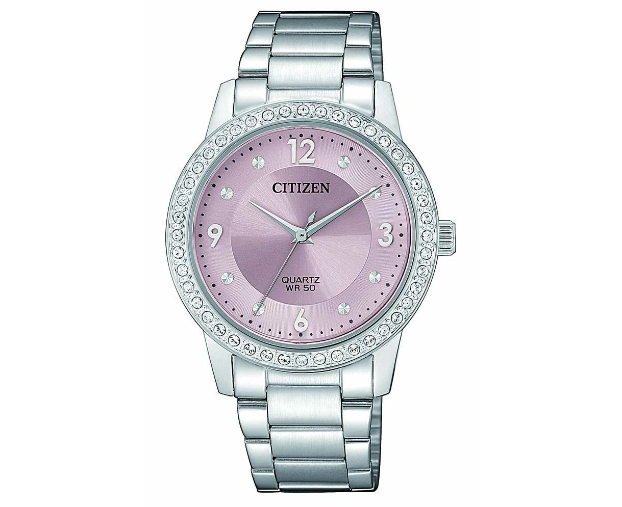 Citizen Metallic Pink Crystal Stainless Steel Women's Watch (EL3090-81X)