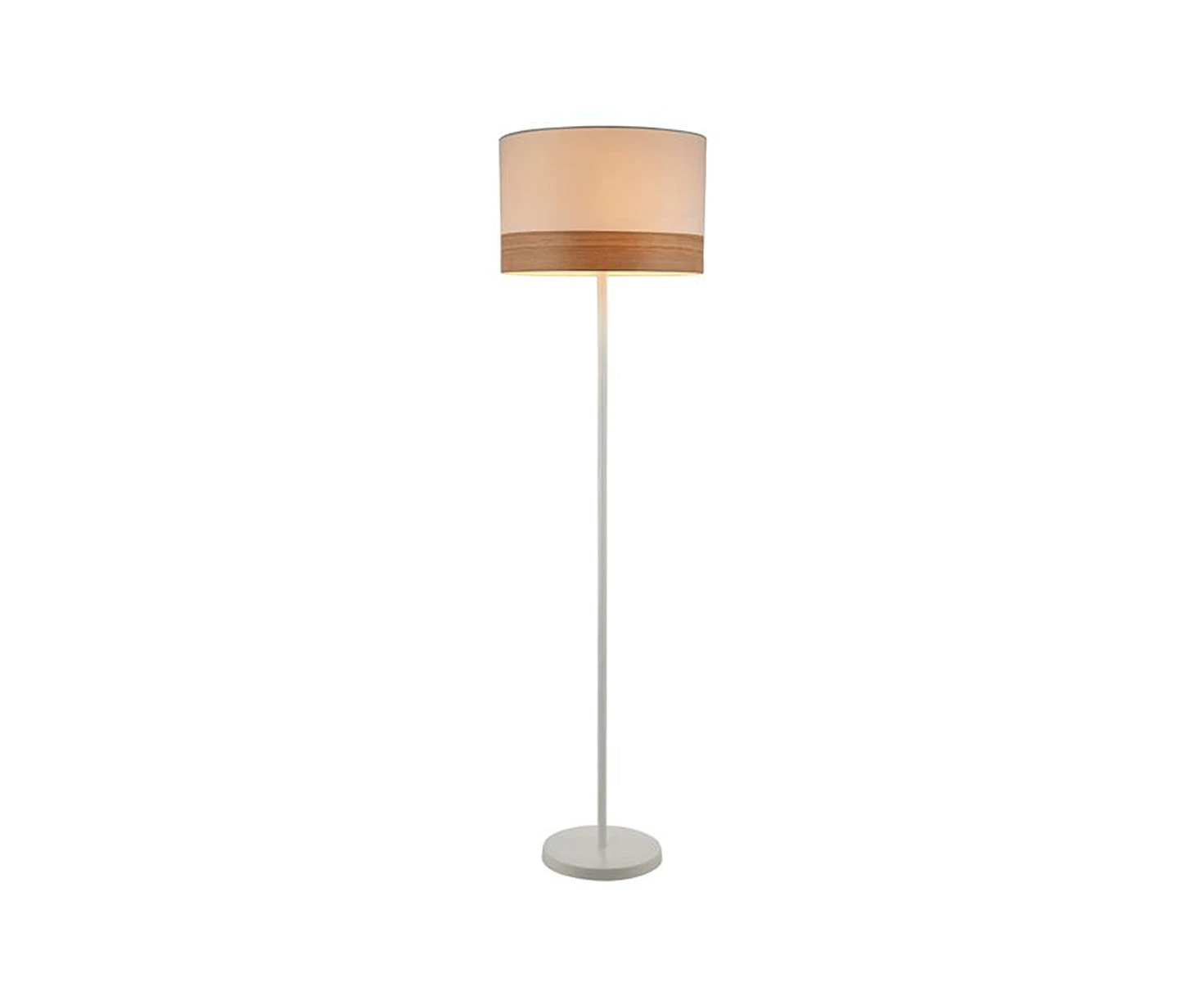 Tambura Floor Lamp & Shade with Wood Veneer Trim in White or Black - White