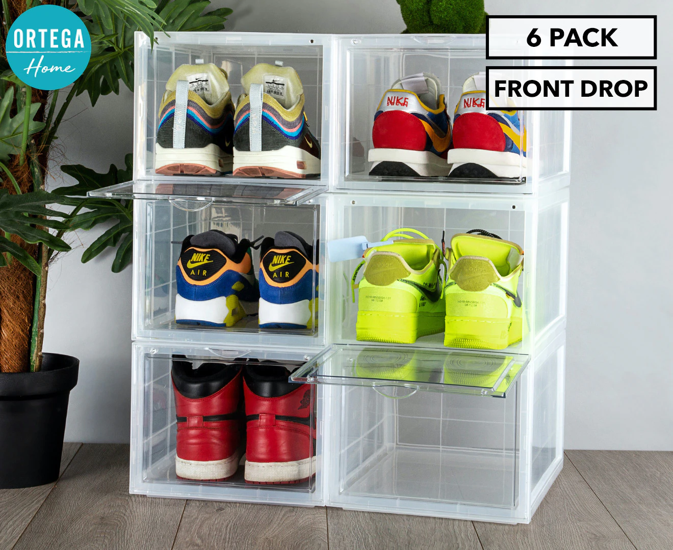 6 x Ortega Home Shoe/Sneaker Display Box - Clear