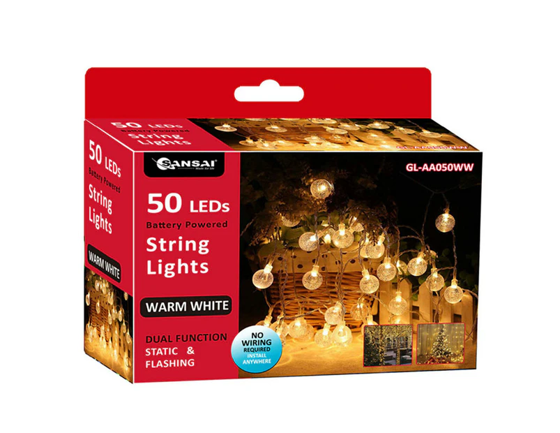 Sansai 50 LED Battery Bubble Decorative/Christmas String Lights Warm White