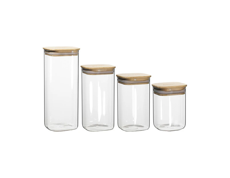 Ecology Pantry Set of 4 Assorted Size Square Glass Canisters