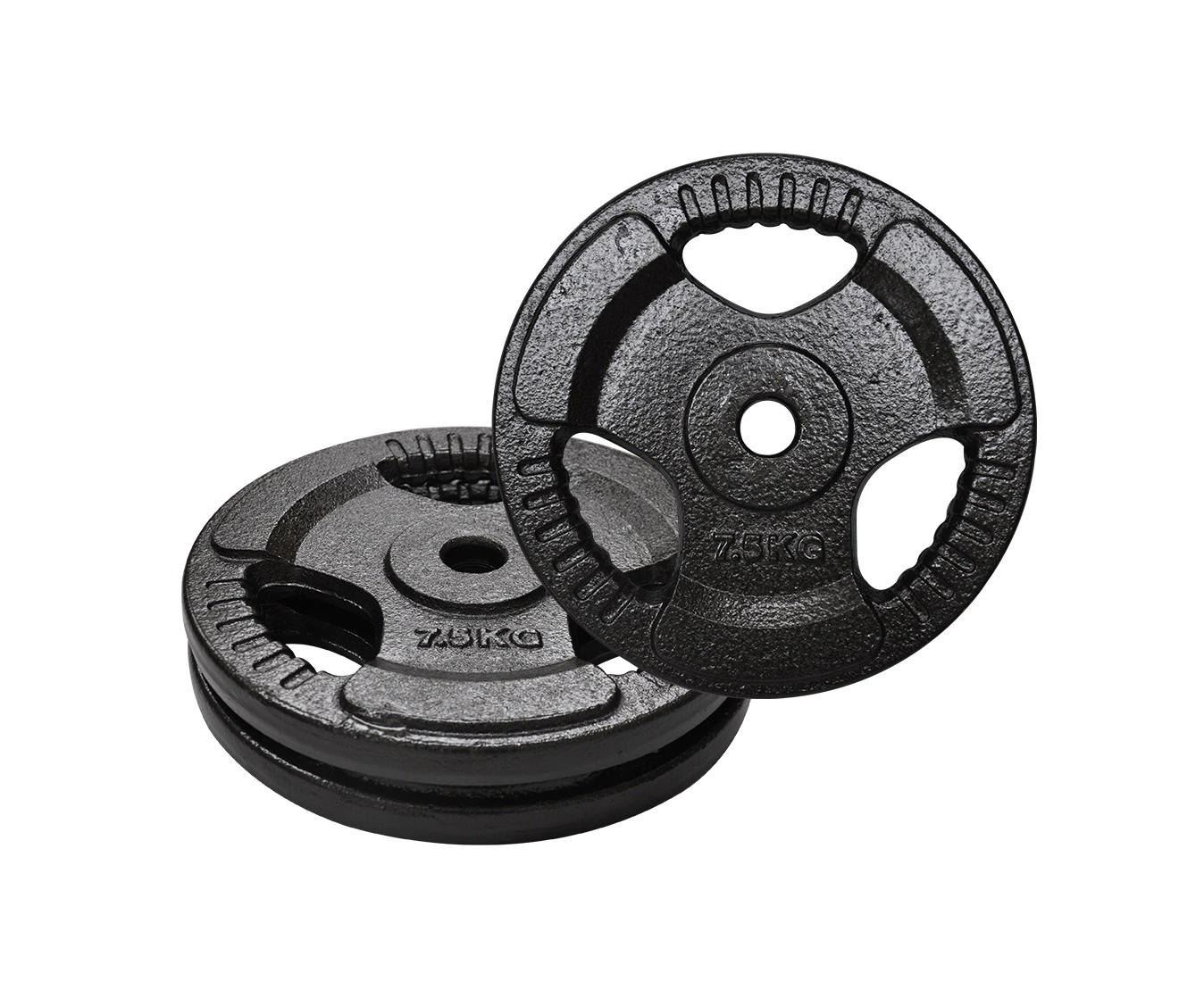 7.5kg x 2 - Standard 26.5mm Triple Handle Hammertone Cast Iron Weight Plate