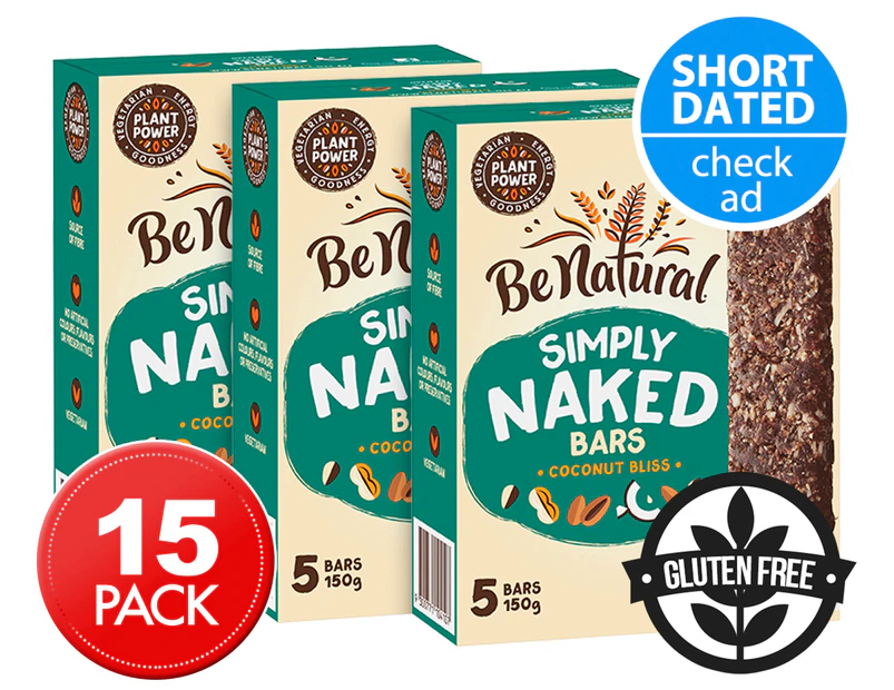 3 x Be Natural Simply Naked Bars Coconut Bliss 150g