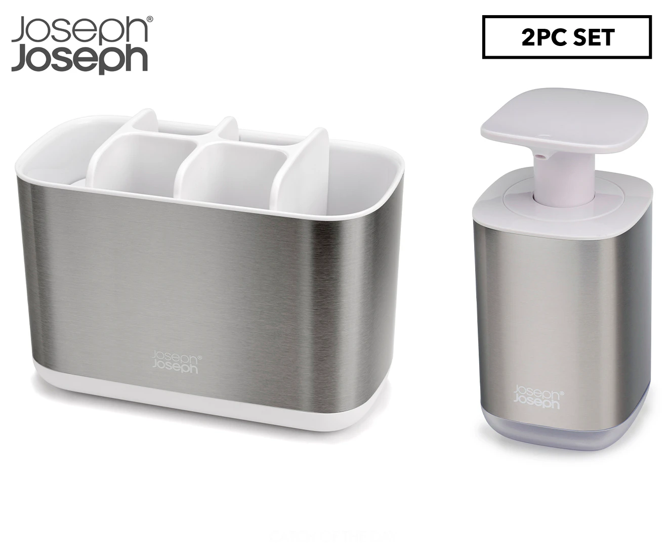 2pc Joseph Joseph Bathroom Beauties Sink 350ml Soap Dispenser/Caddy Storage Set