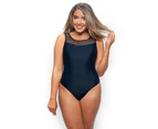 LaSculpte Women's Chlorine Resistant Tummy Control Lace Yoke Swimsuit - Deep Sea