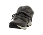 All Black Womens Furry Sneak Leather Low Top Lace Up Fashion Sneakers