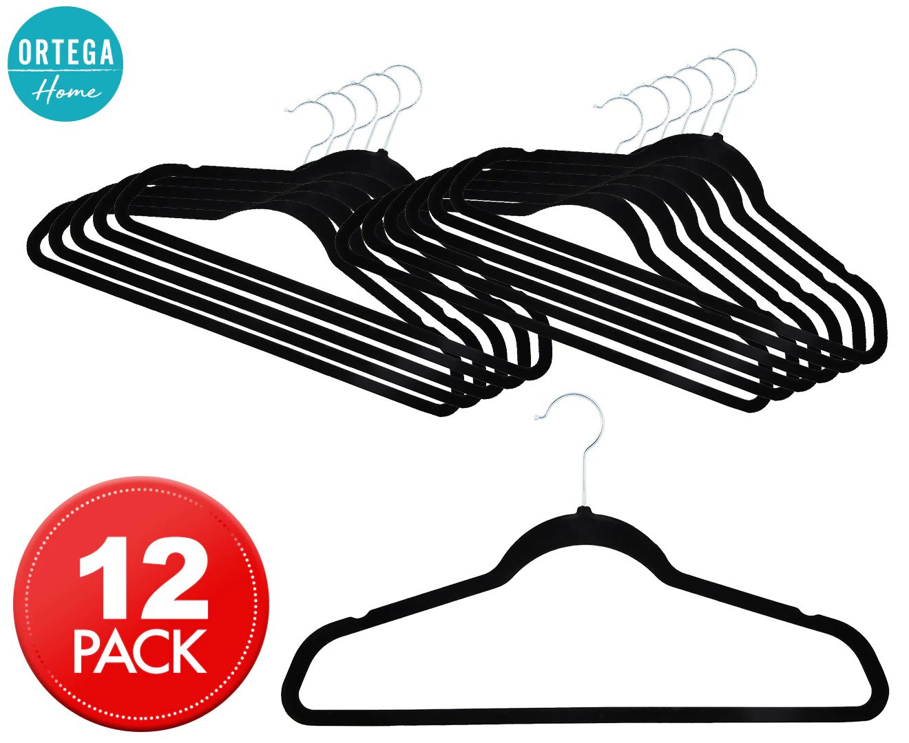 Ortega Home Velvet Hangers 12-Pack - Black