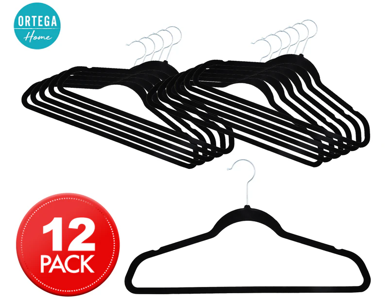 Ortega Home Velvet Hangers 12-Pack - Black