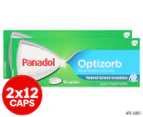 2 x 12 Caps Panadol Optizorb Paracetamol 500mg Pain Relief
