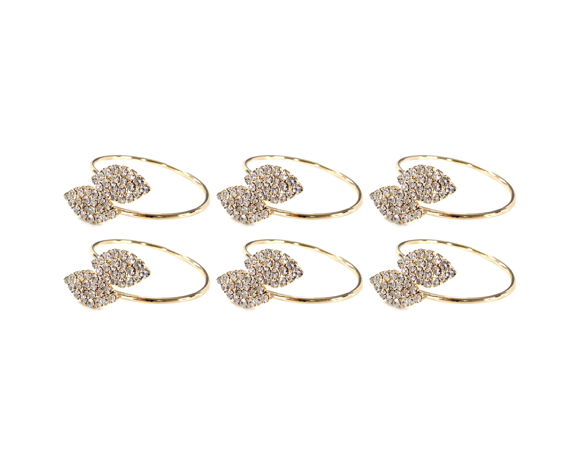 6pc Crystal Leaf Napkin Rhinestone Rings Holder 3cm for Dinner/Parties Gold