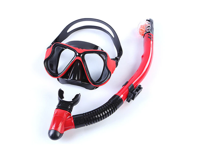 Adore MS2209 Snorkel Set Anti-Fog Tempered Glass Waterproof Lens Anti Leak Dry Top Snorkel Gear Suitable For Swimming Snorkeling Scuba Diving-Red