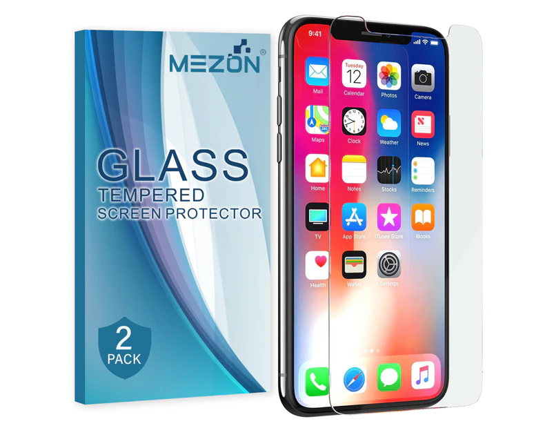 [2 Pack] MEZON Apple iPhone X (5.8”) Tempered Glass Crystal Clear Premium 9H HD Screen Protector – Case Friendly (iPhone X, 9H)