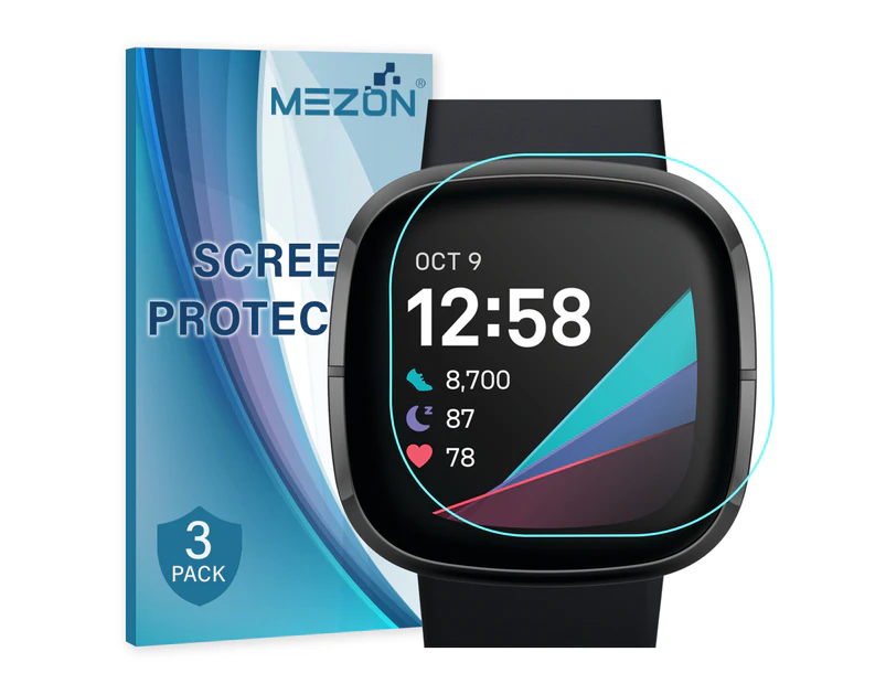 [3 Pack] MEZON Fitbit Sense Ultra Clear Screen Protector TPU Film – High Protection, Shock Absorption (Sense, Clear)